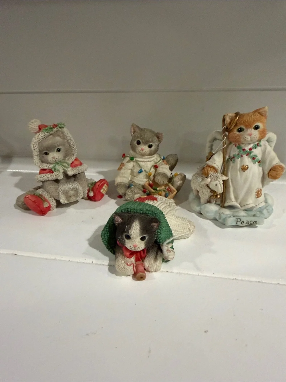 Vintage Calico Kittens Holiday Cat Figurine Set of four